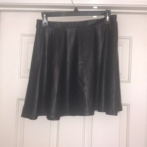 Black Pleather Mini Skater Skirt